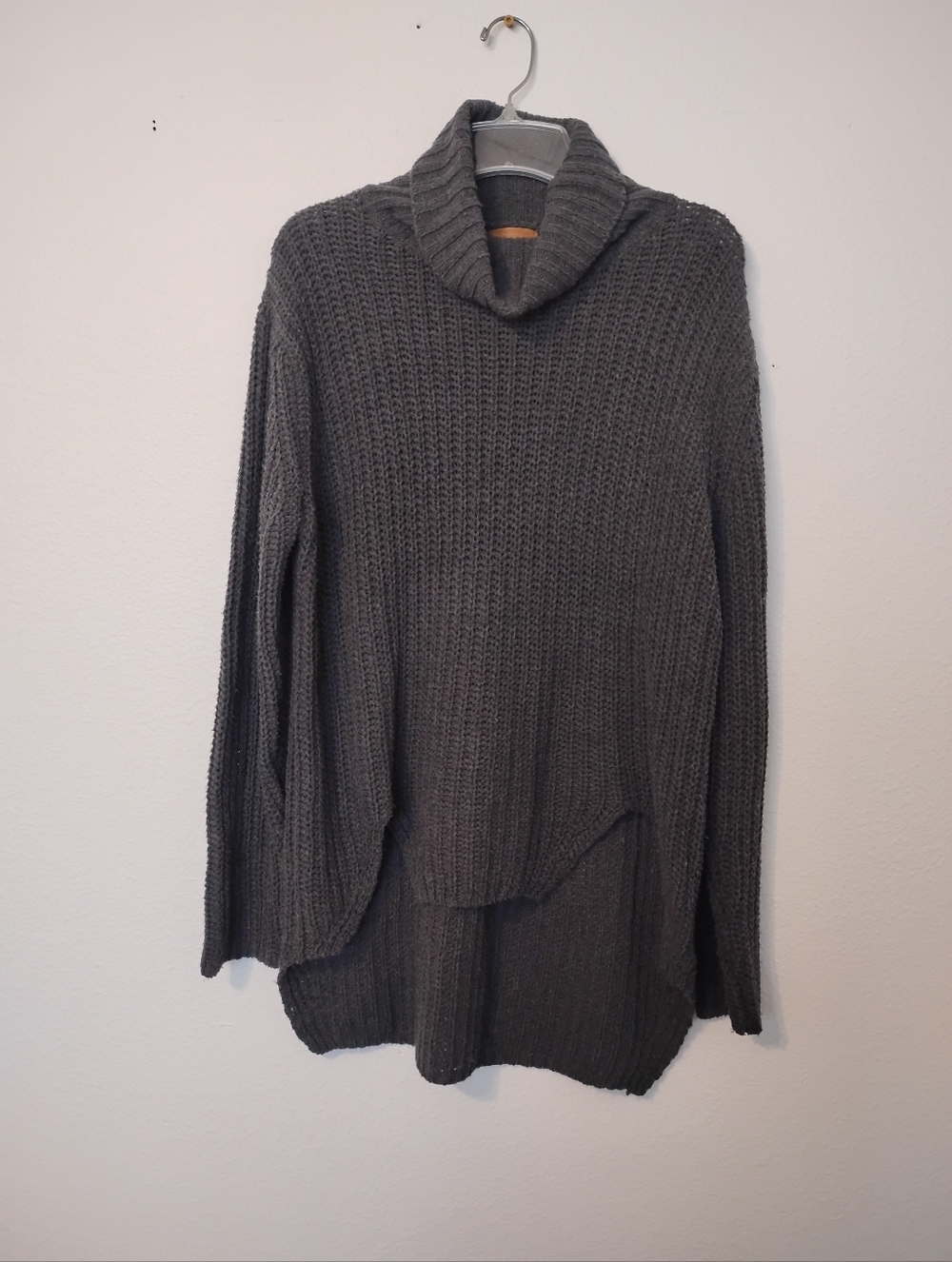 Pol Oversized Gray Cowl Neck High Low Viscose Blend Knit Sweater